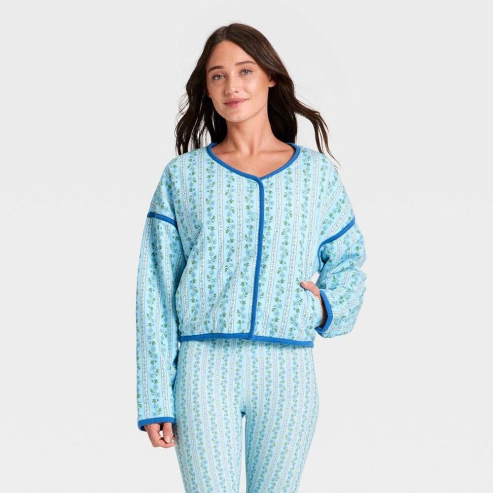 Women's Quilted Floral Jacket - JoyLab Blue XS